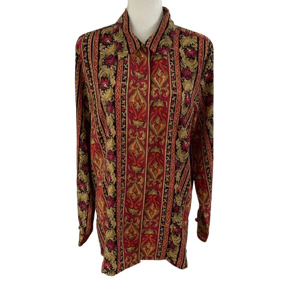 Christie & Jill Vintage Blouse XL Baroque Floral Scroll Print Button Down Shirt - Picture 4 of 8